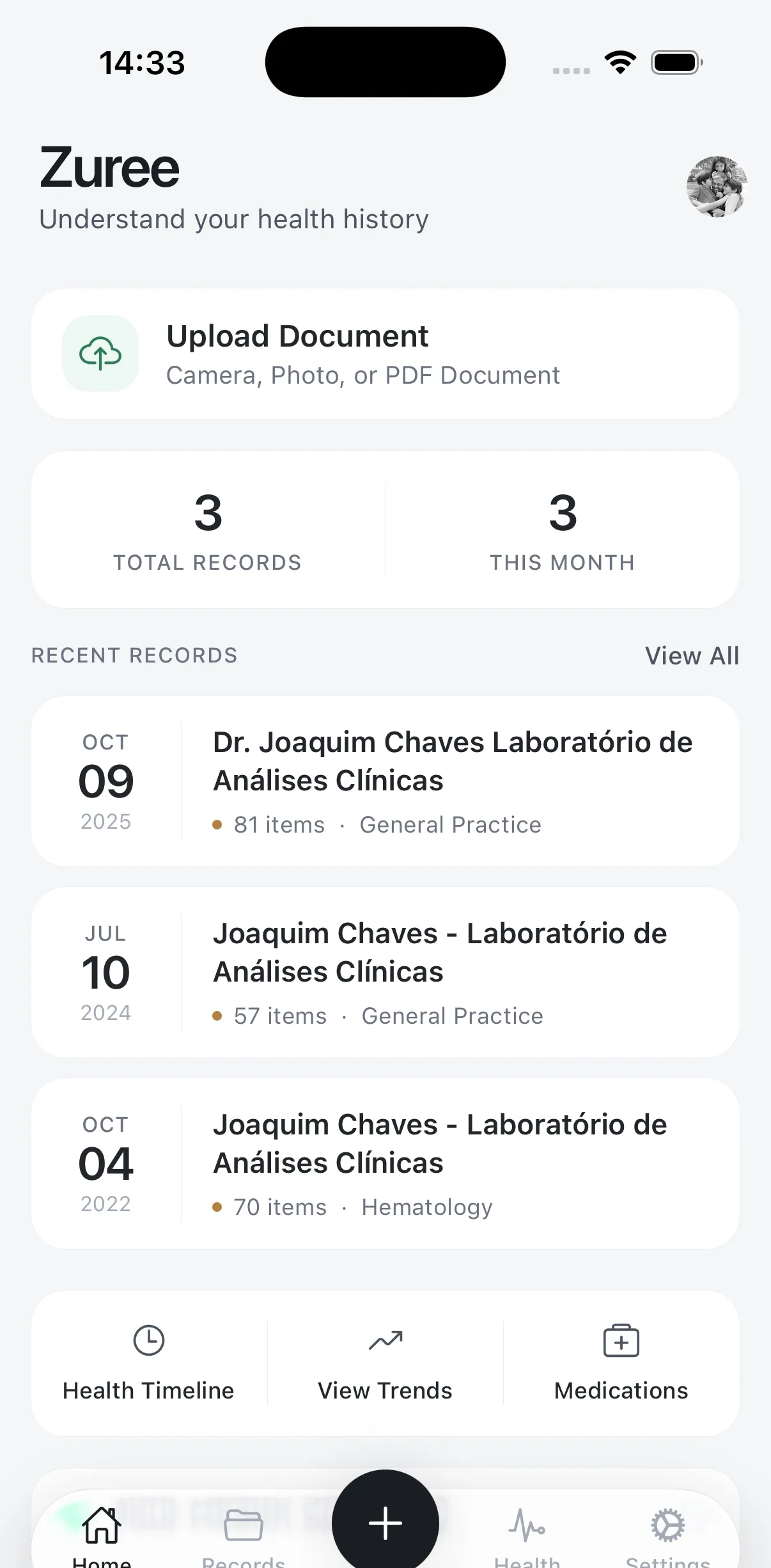 Every value from a report, grouped and labelled — with the confidence Zuree had reading it.