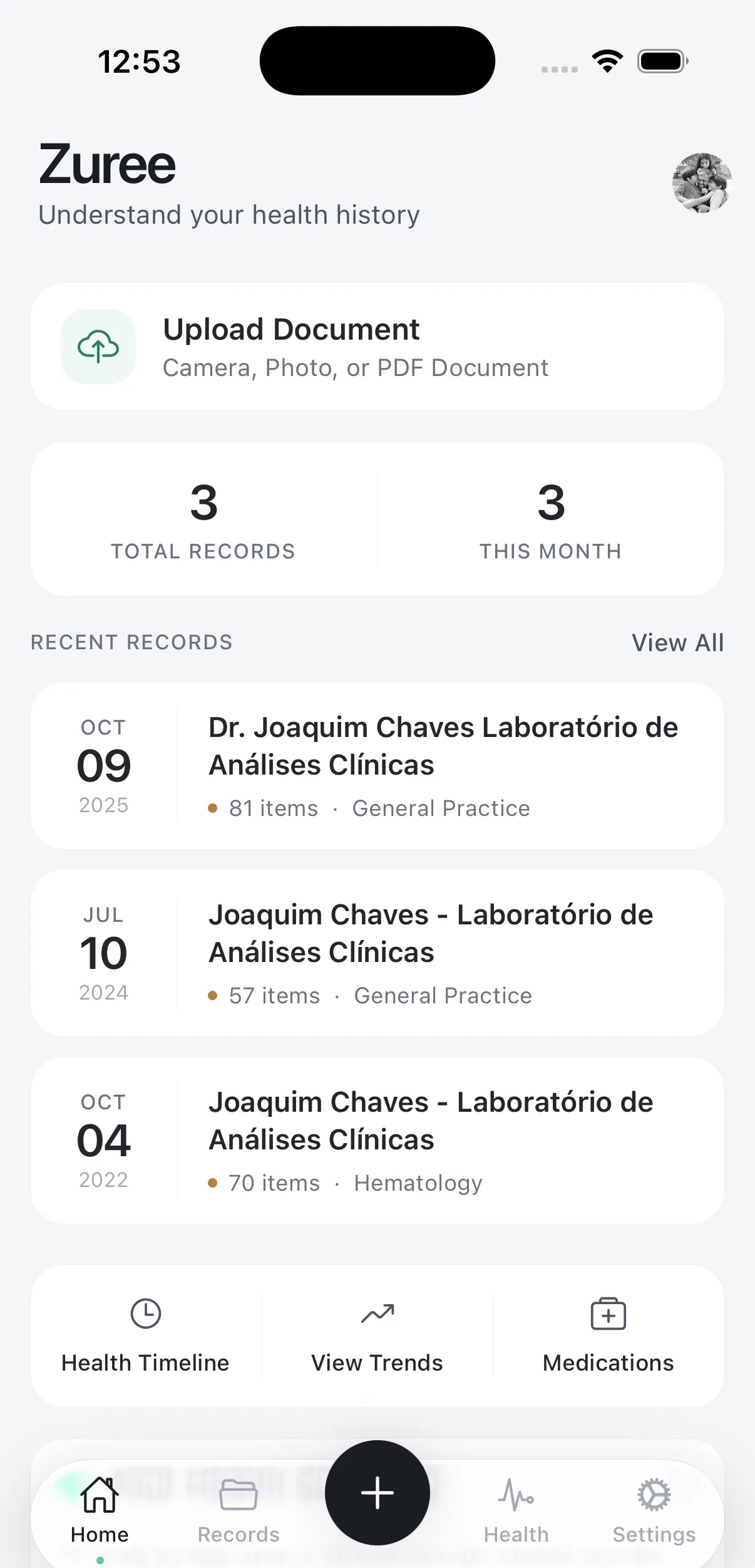 zuree.app · every upload becomes a record